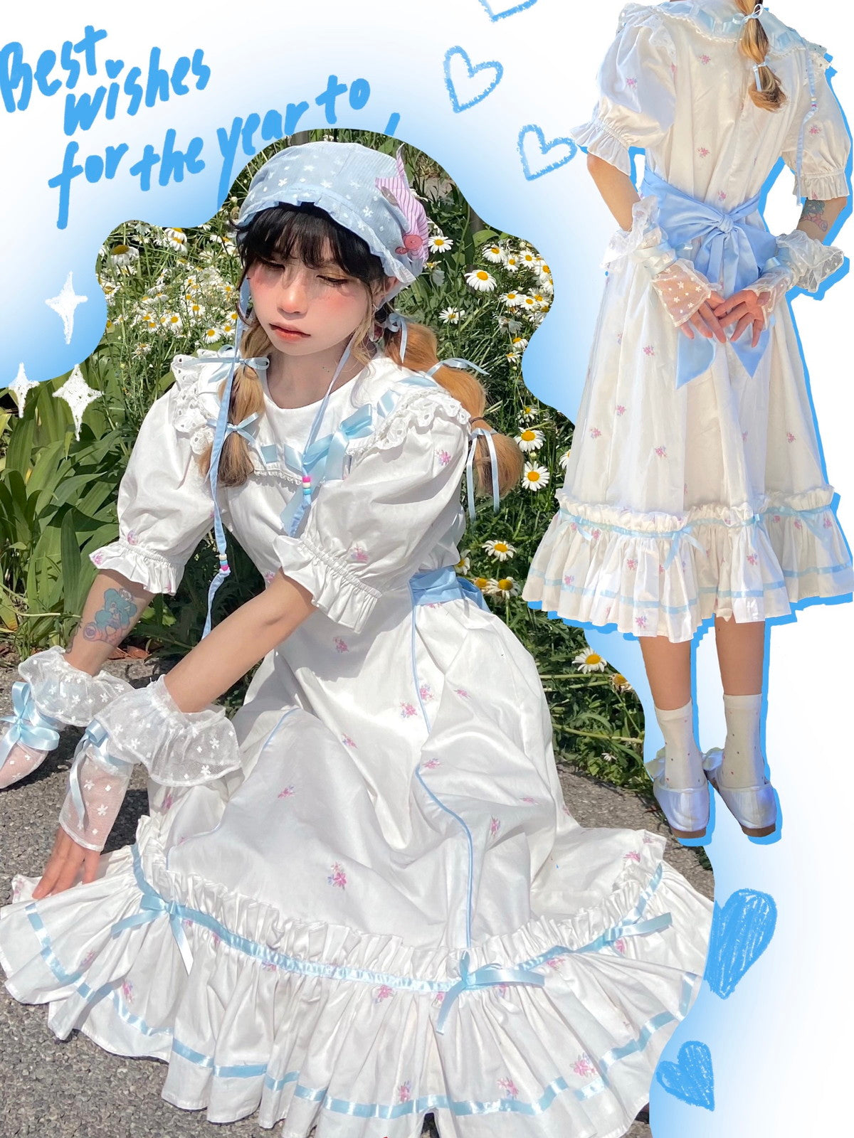 Girly Satin-Ribbon Floewr Spitze süßes Einteil