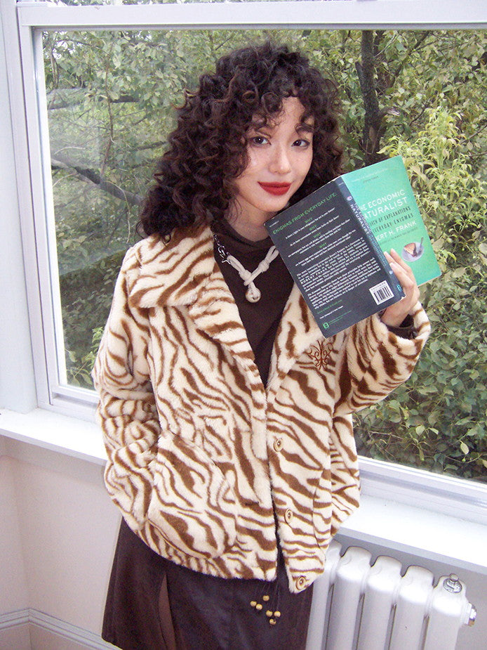 동물 호랑이 니트 자수 모피 자켓