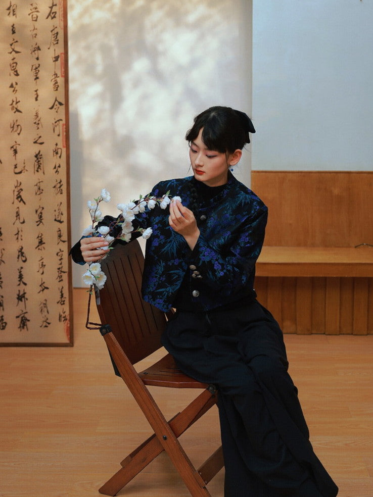 Embroidery Retro Flower Glossy Chic Jacket