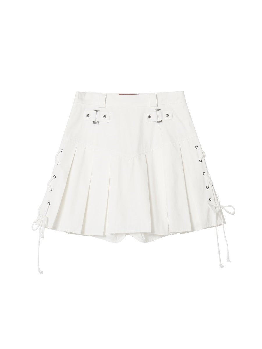 Lace-up Pleats Mini Gairly Skirt