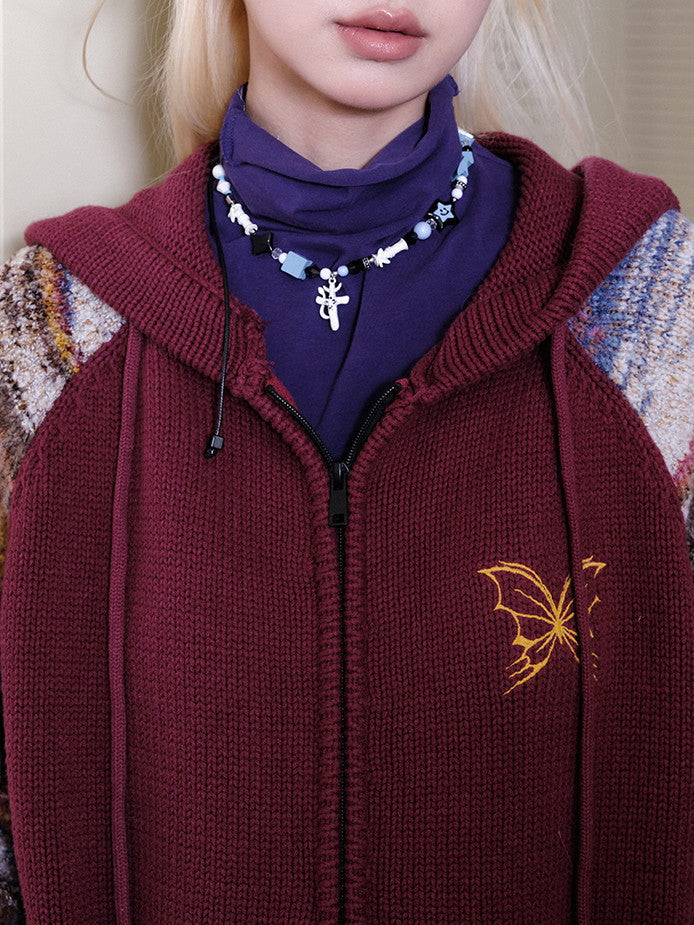 국경 레트로 까마귀 캐주얼 컬러 니트 파르카