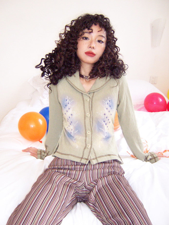 Retro Knit Thin Slim Button Tops