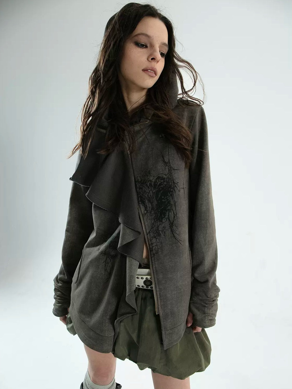 Ruffled Irregular Cut Sweat Jacket