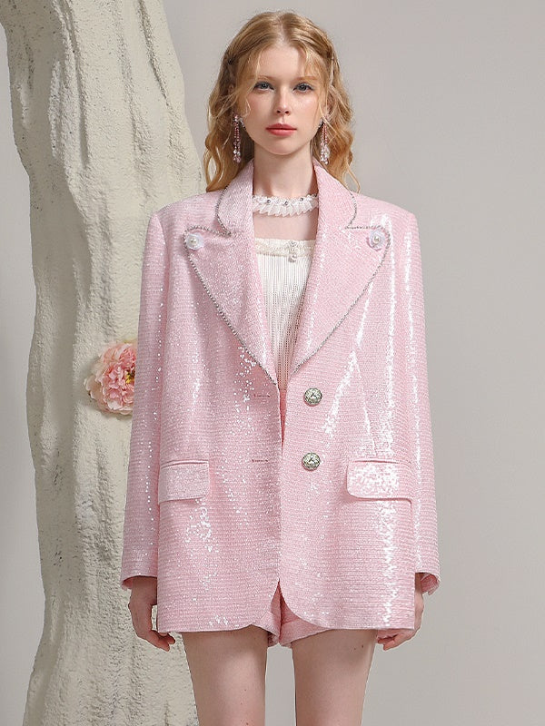 Glossy Oversize Suit Elegant Nichi Bold Jacket&Short-Pants