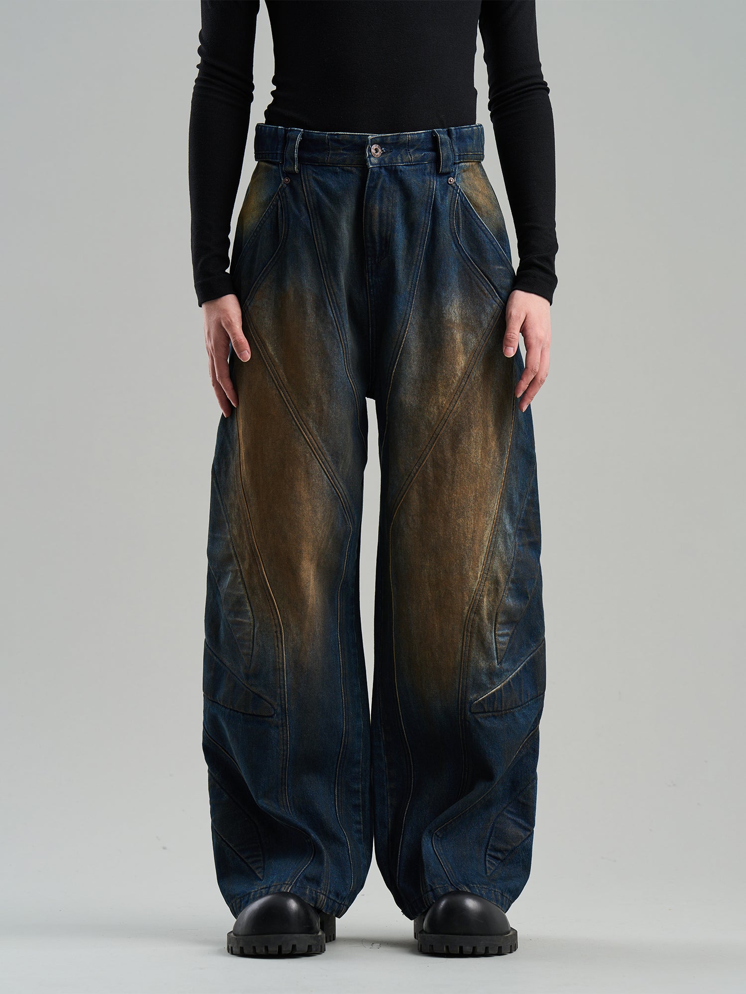 Denim Faded Wide-Leg Casual Straight Pants
