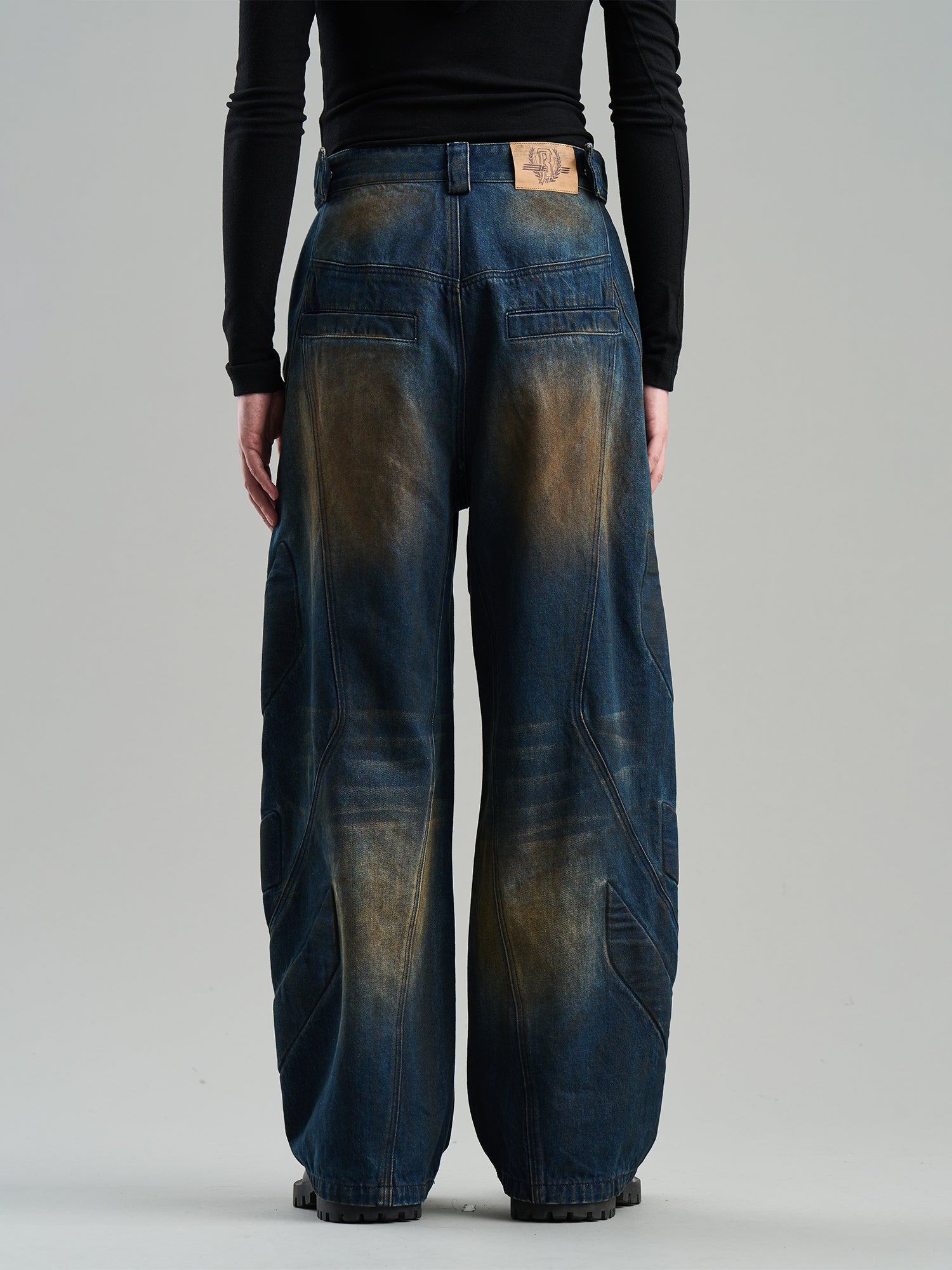 Denim Faded Wide-Leg Casual Straight Pants