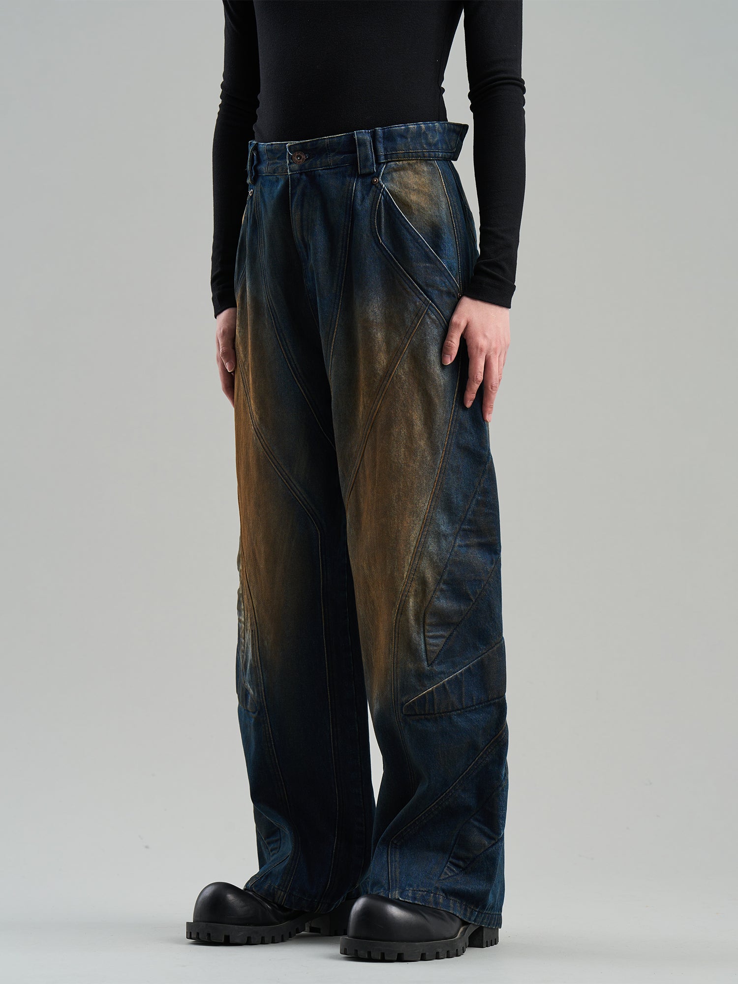 Denim Faded Wide-Leg Casual Straight Pants