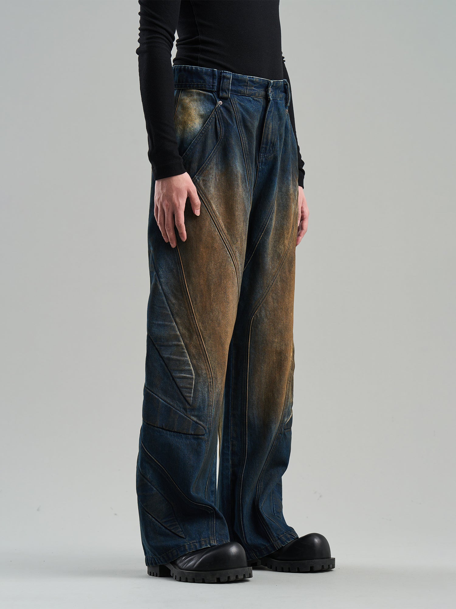 Denim Faded Wide-Leg Casual Straight Pants