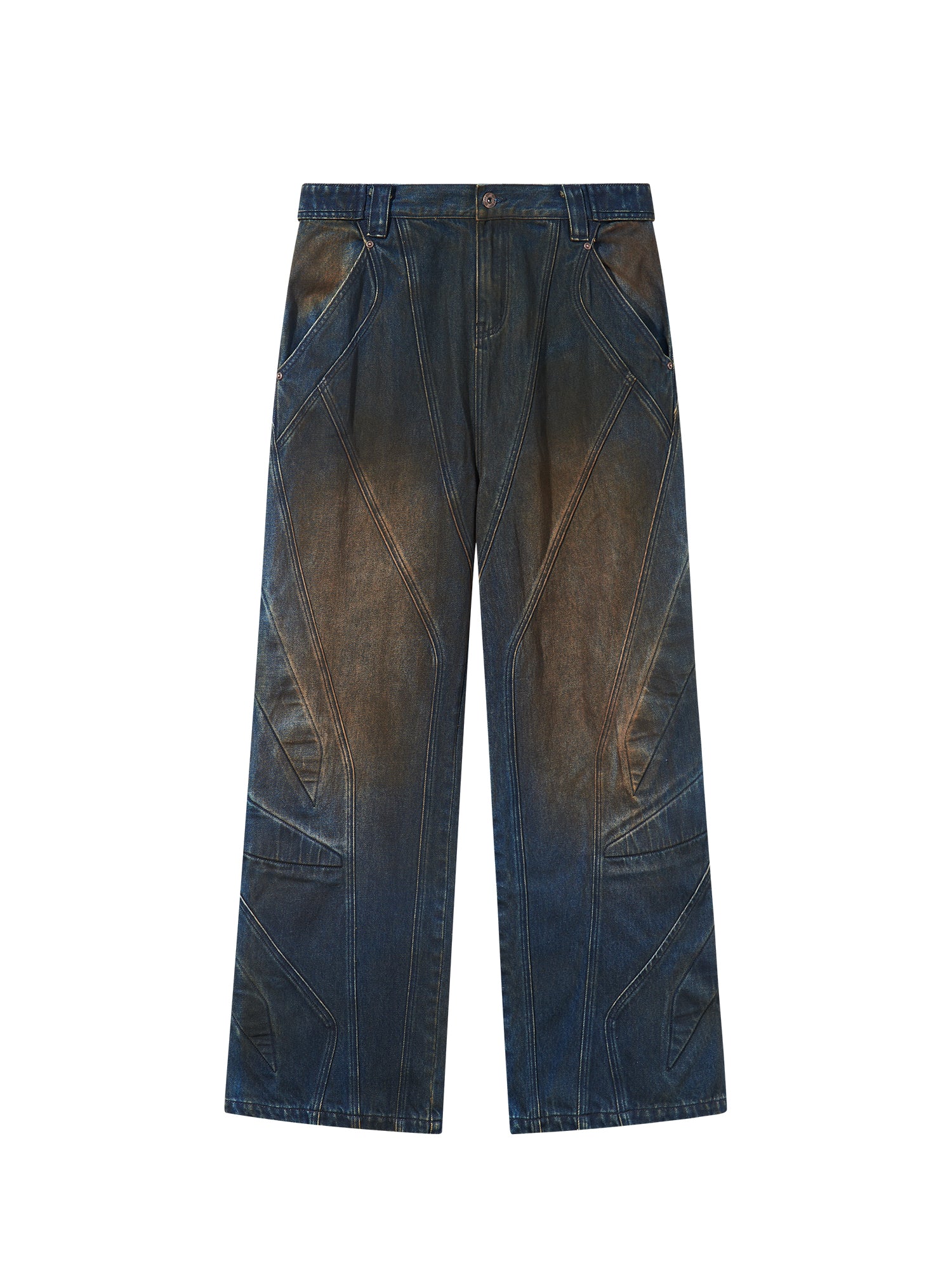 Denim Faded Wide-Leg Casual Straight Pants