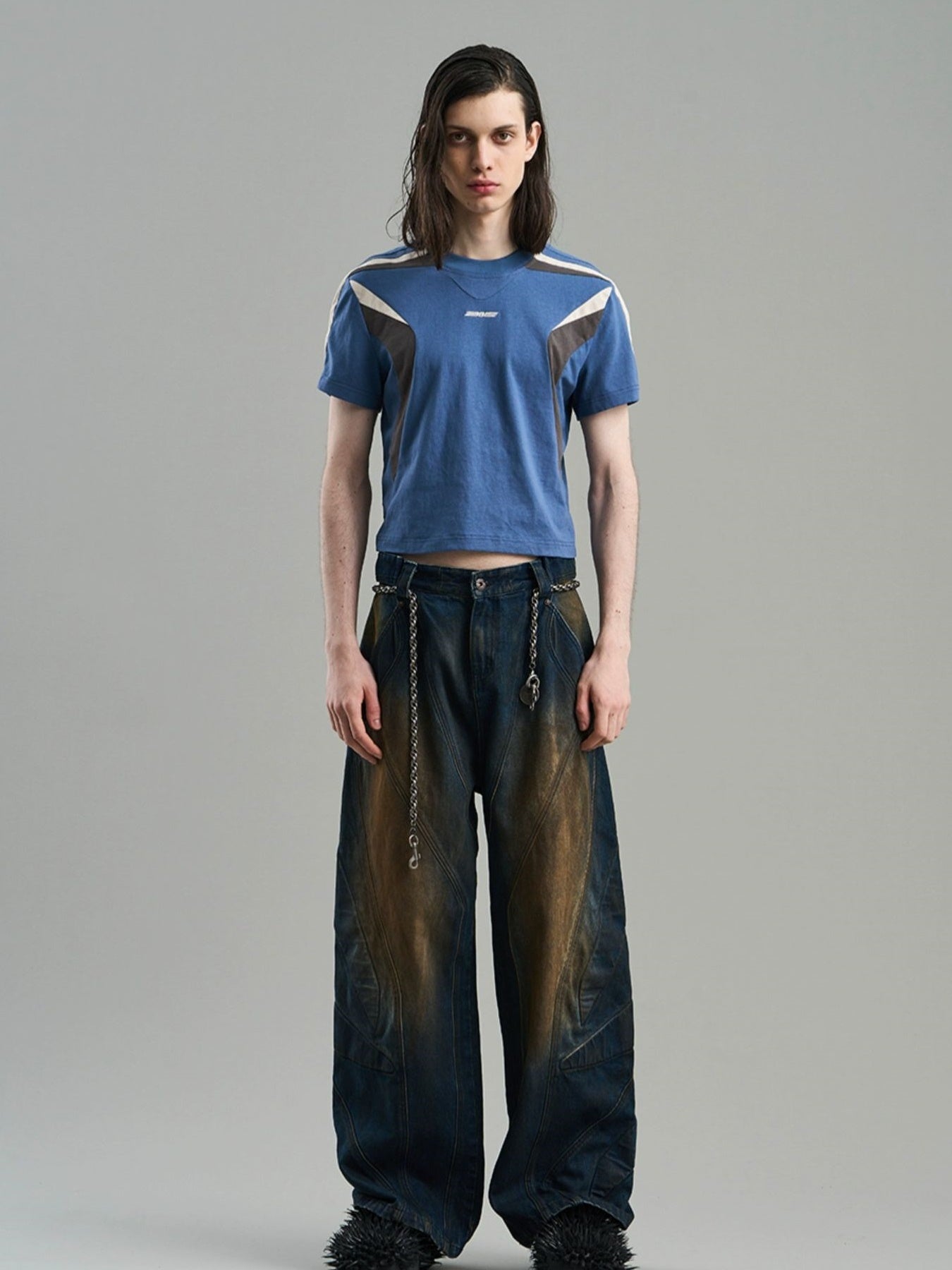 Denim Faded Wide-Leg Casual Straight Pants