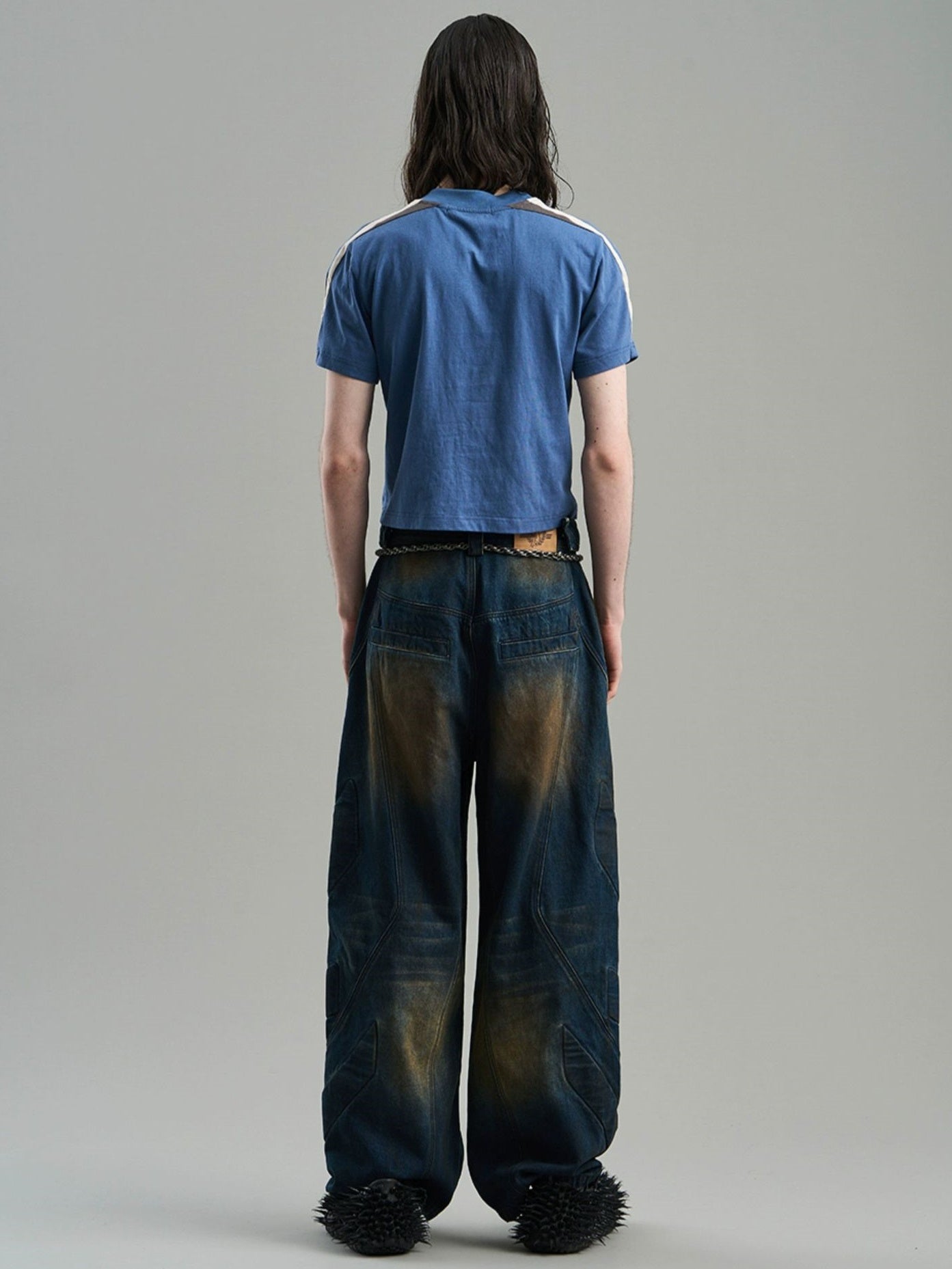 Denim Faded Wide-Leg Casual Straight Pants