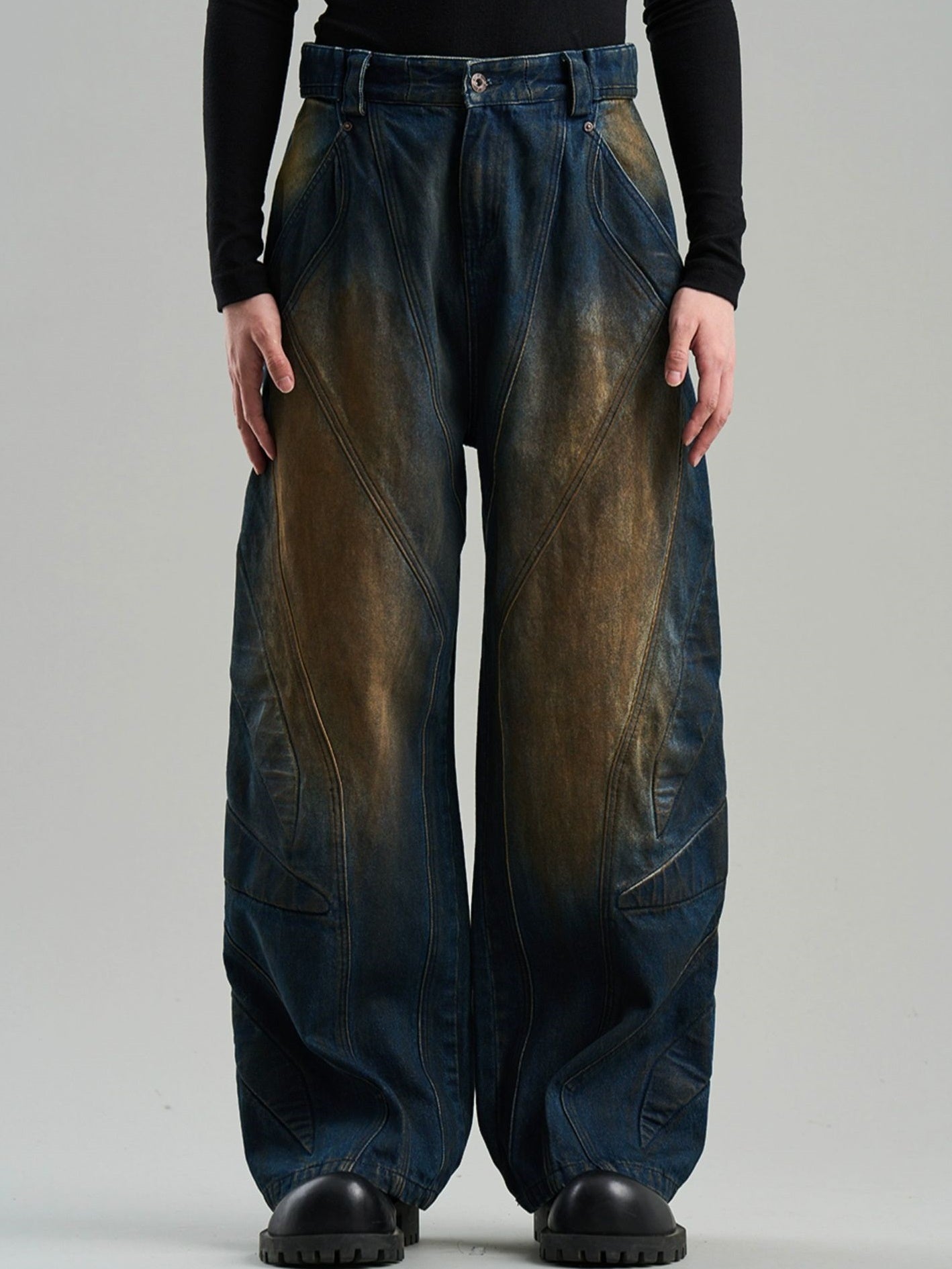 Denim Faded Wide-Leg Casual Straight Pants