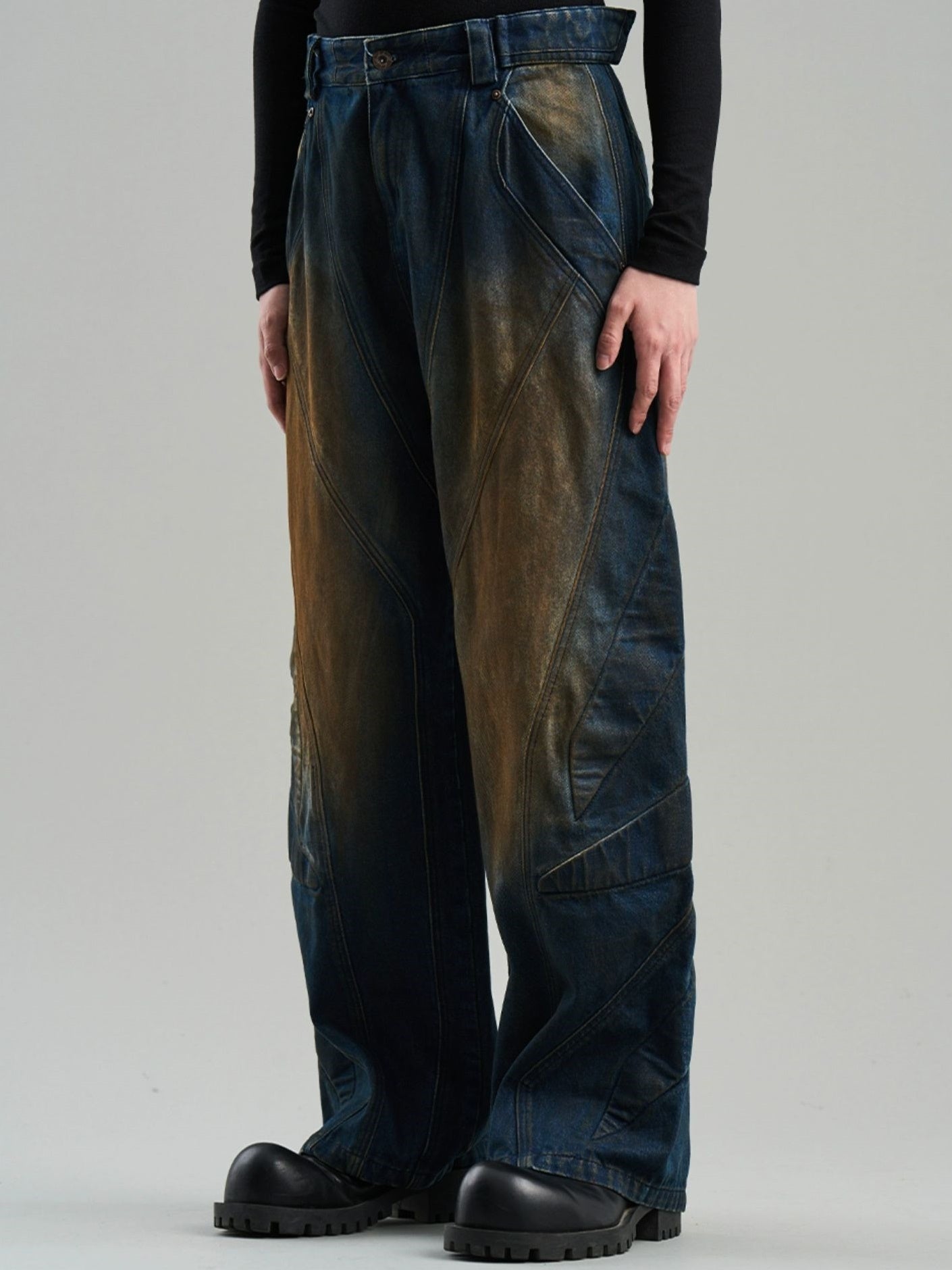 Denim Faded Wide-Leg Casual Straight Pants