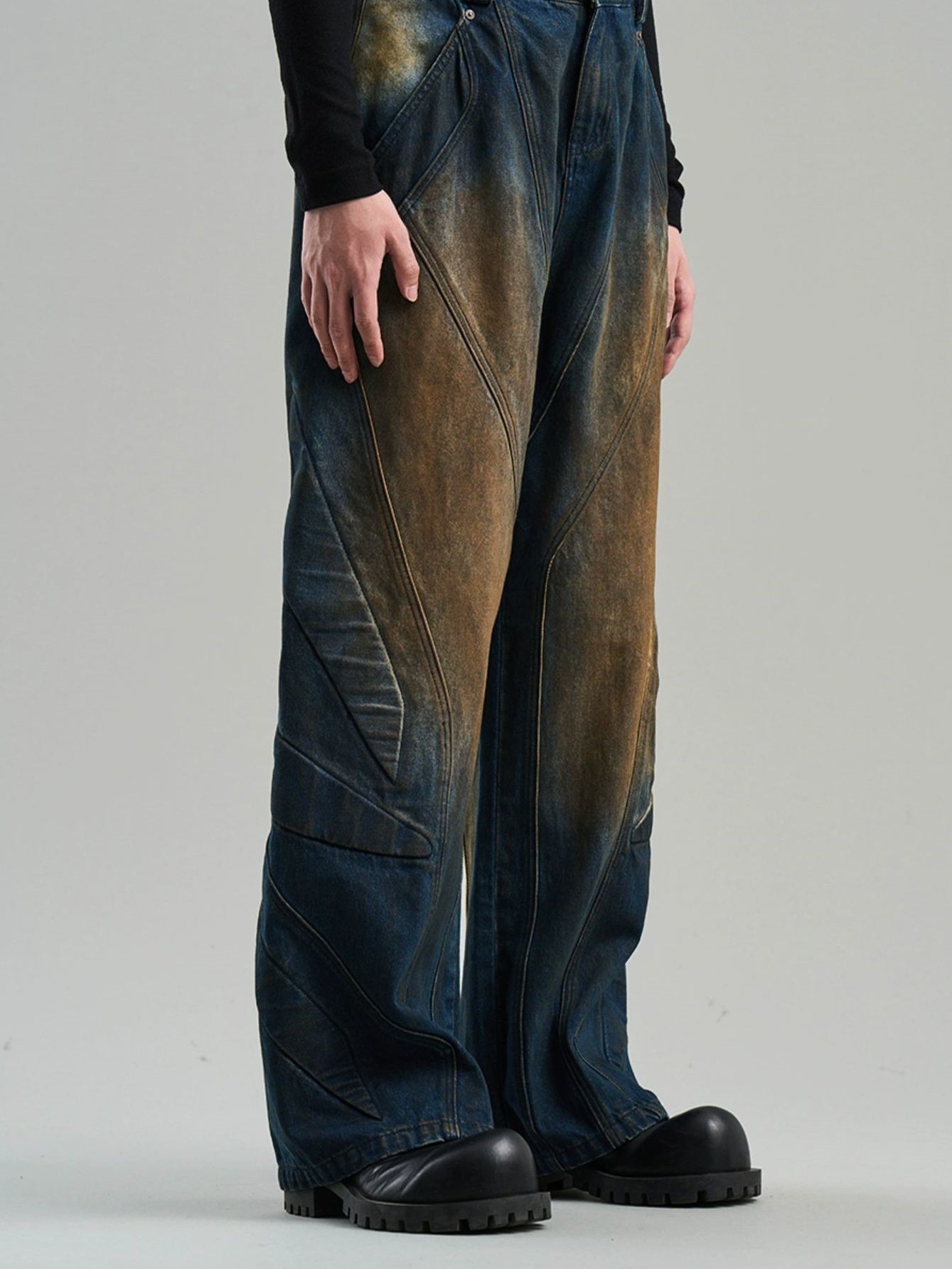 Denim Faded Wide-Leg Casual Straight Pants