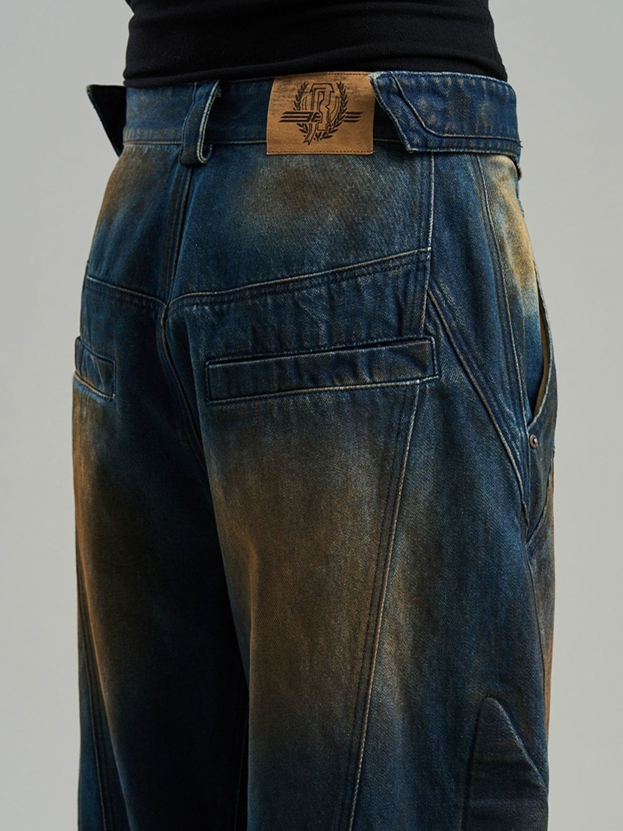 Denim Faded Wide-Leg Casual Straight Pants