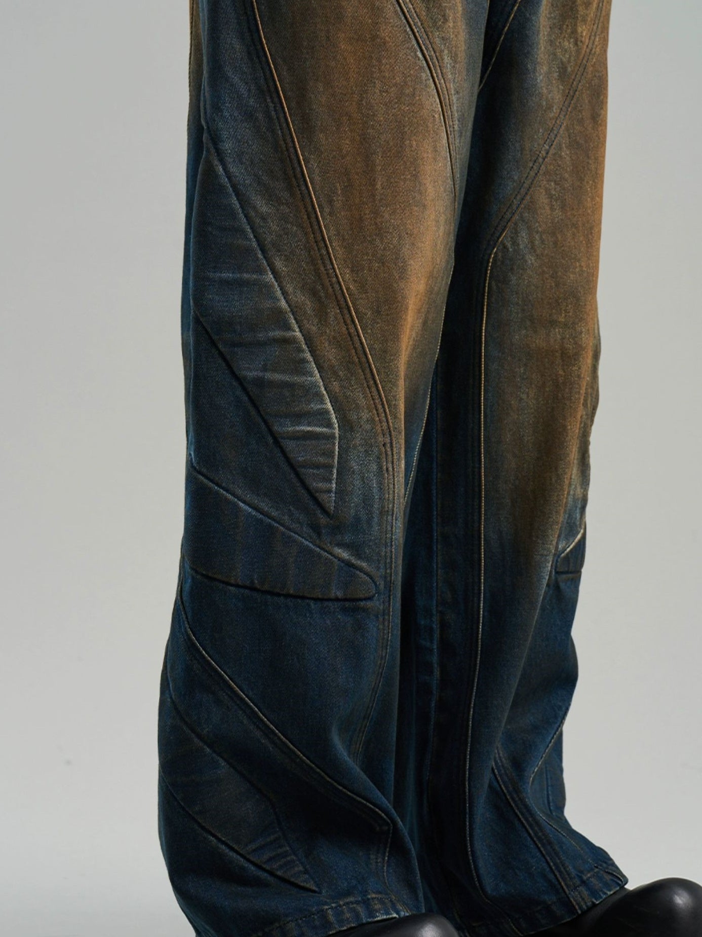 Denim Faded Wide-Leg Casual Straight Pants