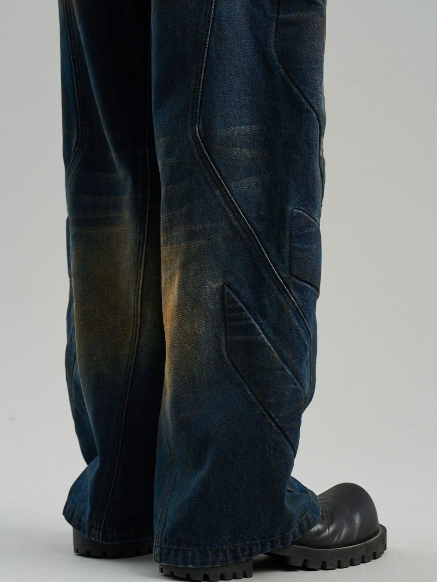 Denim Faded Wide-Leg Casual Straight Pants