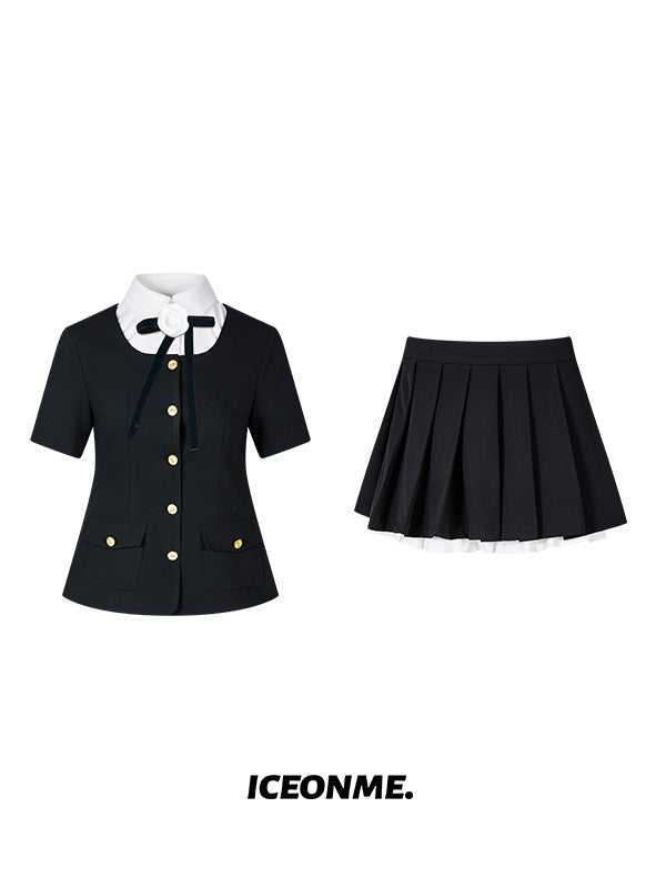 Retro-Anzug Rosenspitzenspitzenbluse & Minirocke