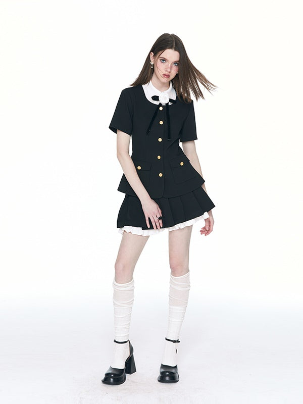 Retro-Anzug Rosenspitzenspitzenbluse & Minirocke