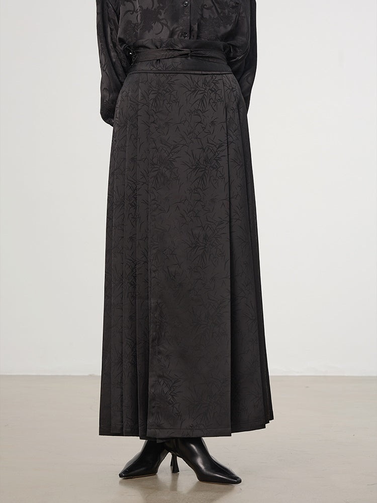 China Embroidery Pleats Chic Flare Blouse&Long-Skirt