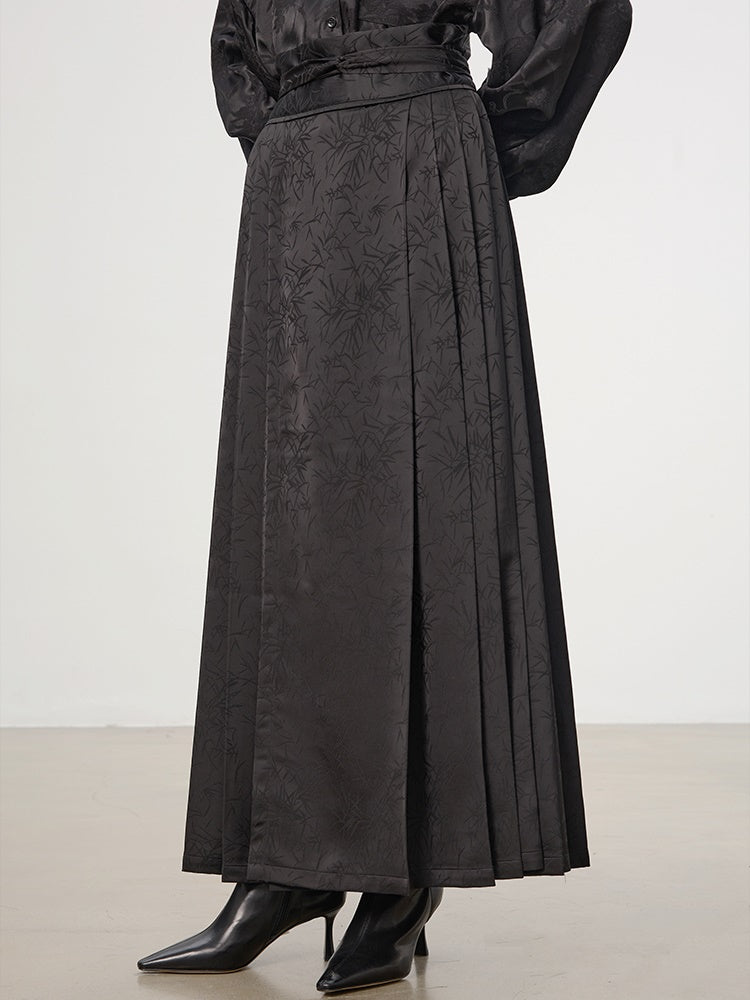 China Embroidery Pleats Chic Flare Blouse&Long-Skirt