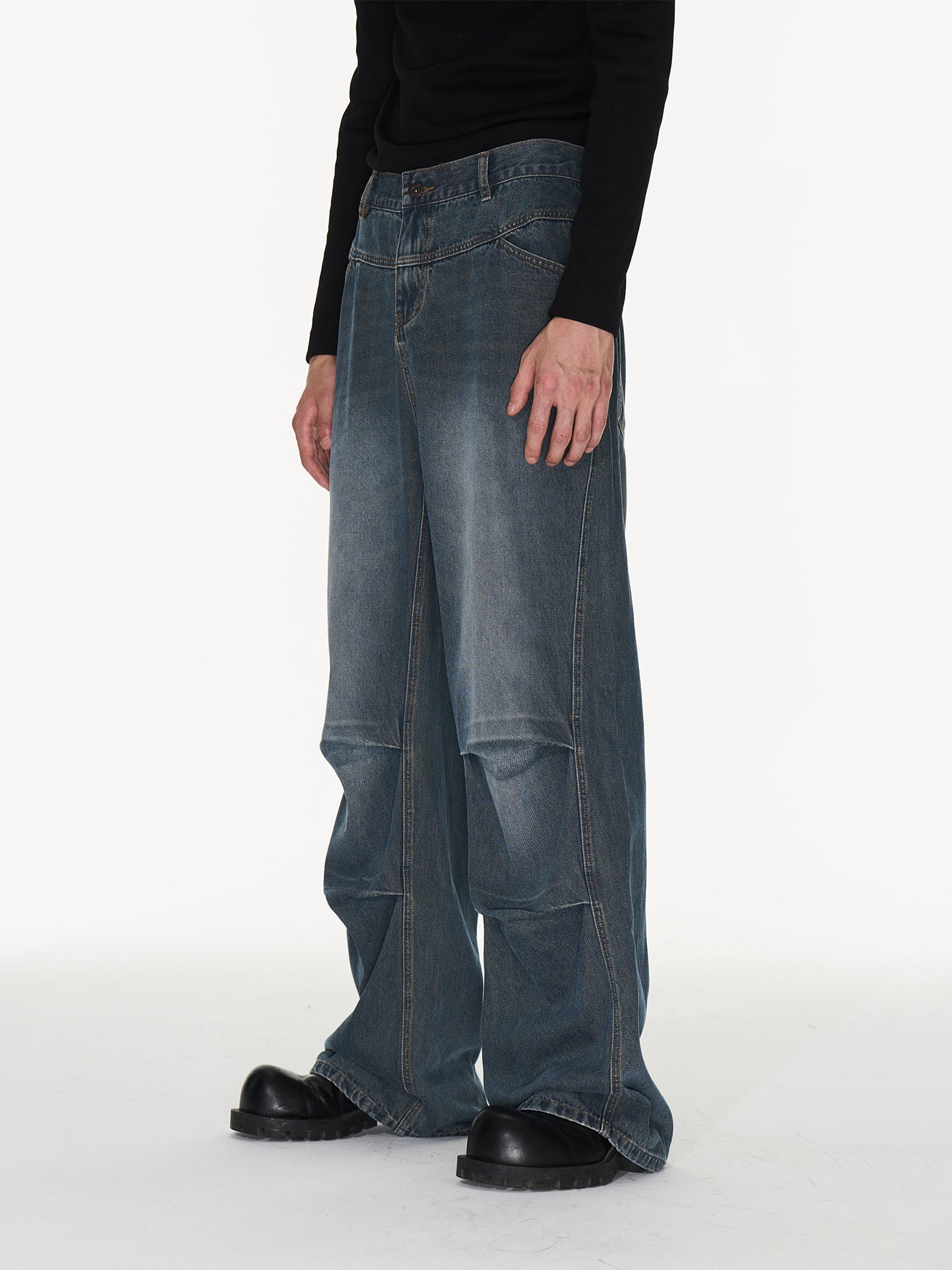 Denim Wide Pocket Straight Pants