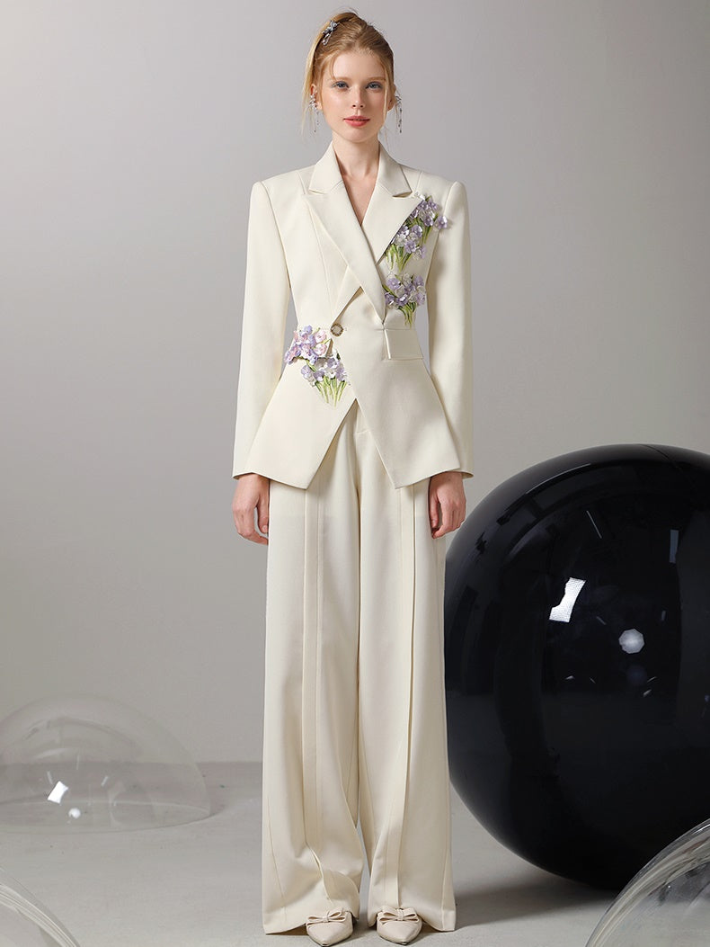 Jacket&Pants Suit 3D Flower Retro Formal Elegant Set-Up