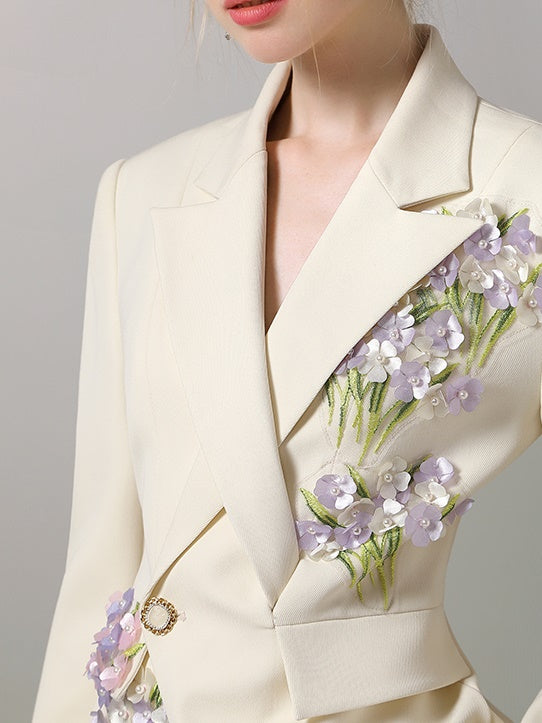 Jacket&Pants Suit 3D Flower Retro Formal Elegant Set-Up