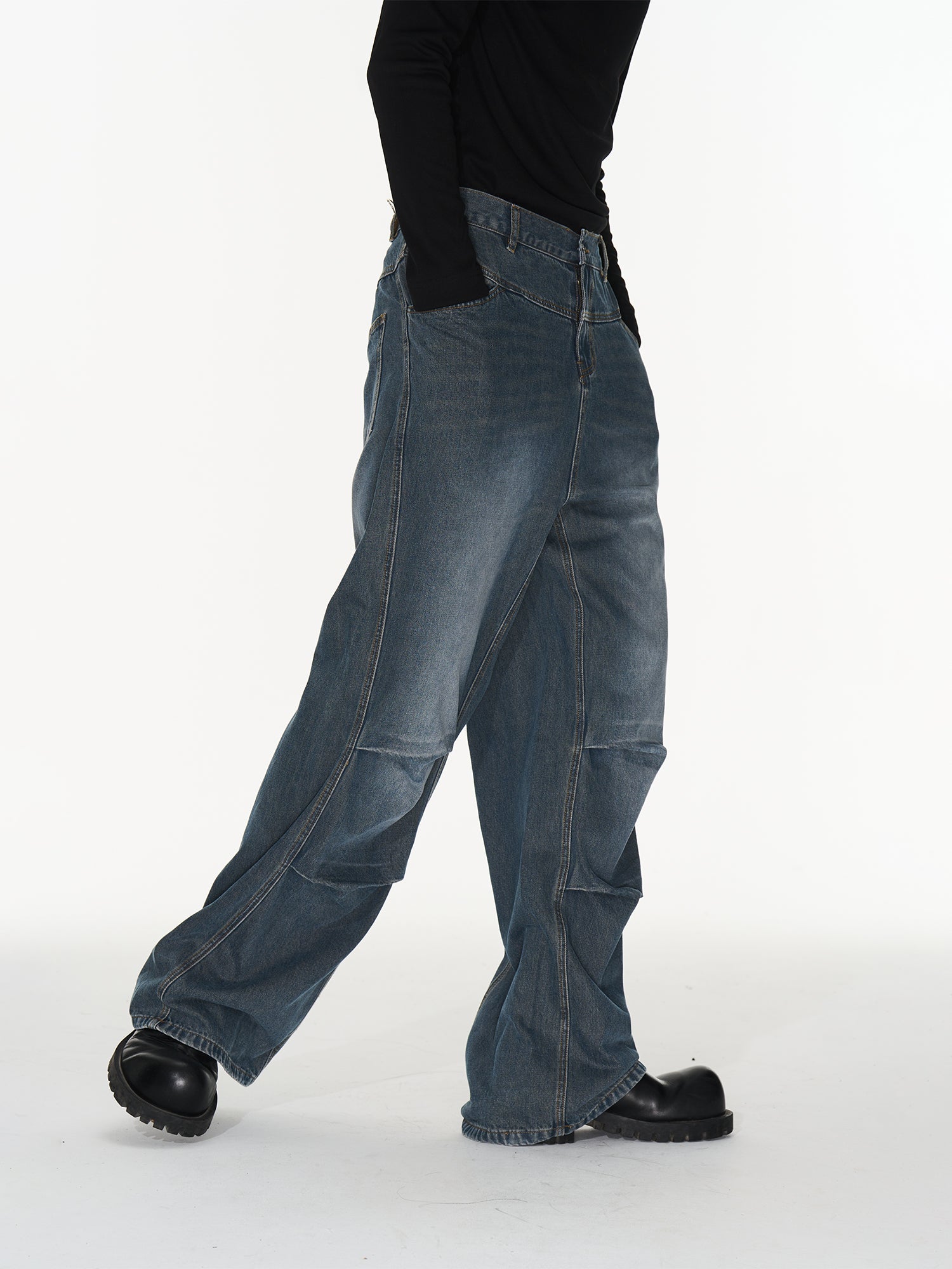 Denim Wide Pocket Straight Pants