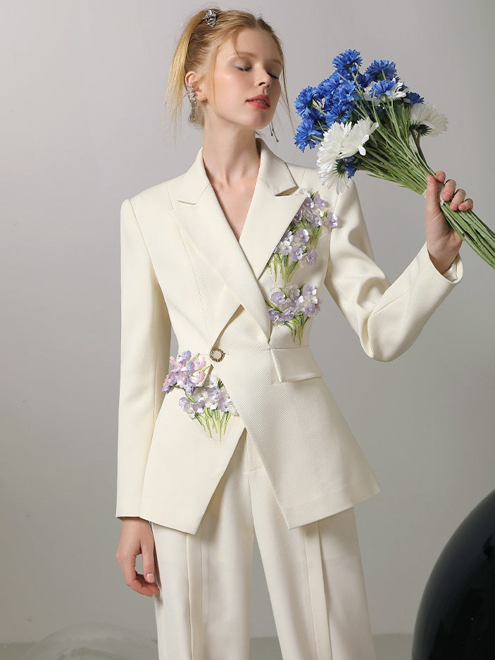 Jacket&Pants Suit 3D Flower Retro Formal Elegant Set-Up