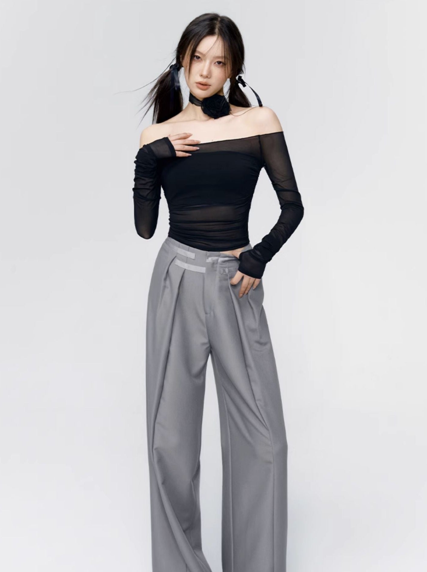 Sheer Thin Off-Shoulder Tight Cutsew