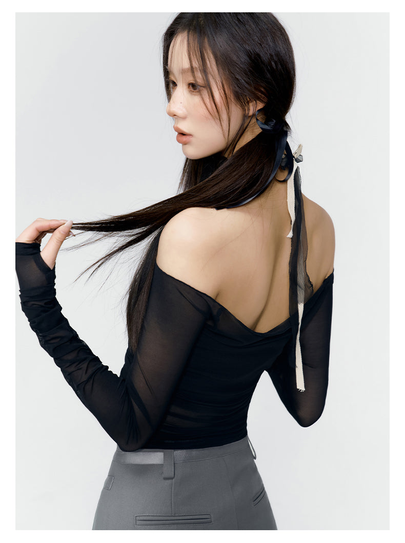 Sheer Thin Off-Shoulder Tight Cutsew