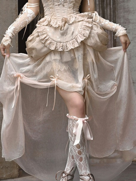 고딕 양식 로리타 코스프레 꽃 레이스 자수 bustier & 원피스