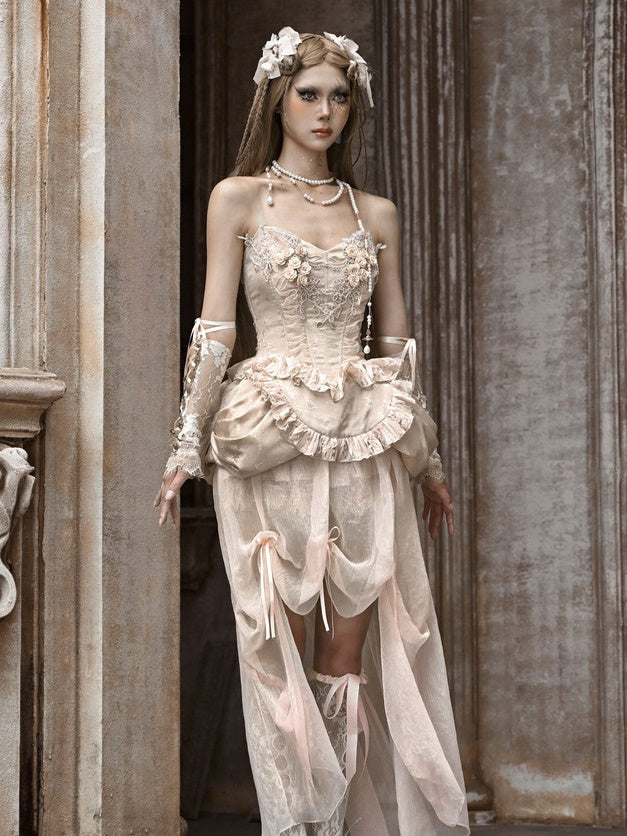 고딕 양식 로리타 코스프레 꽃 레이스 자수 bustier & 원피스