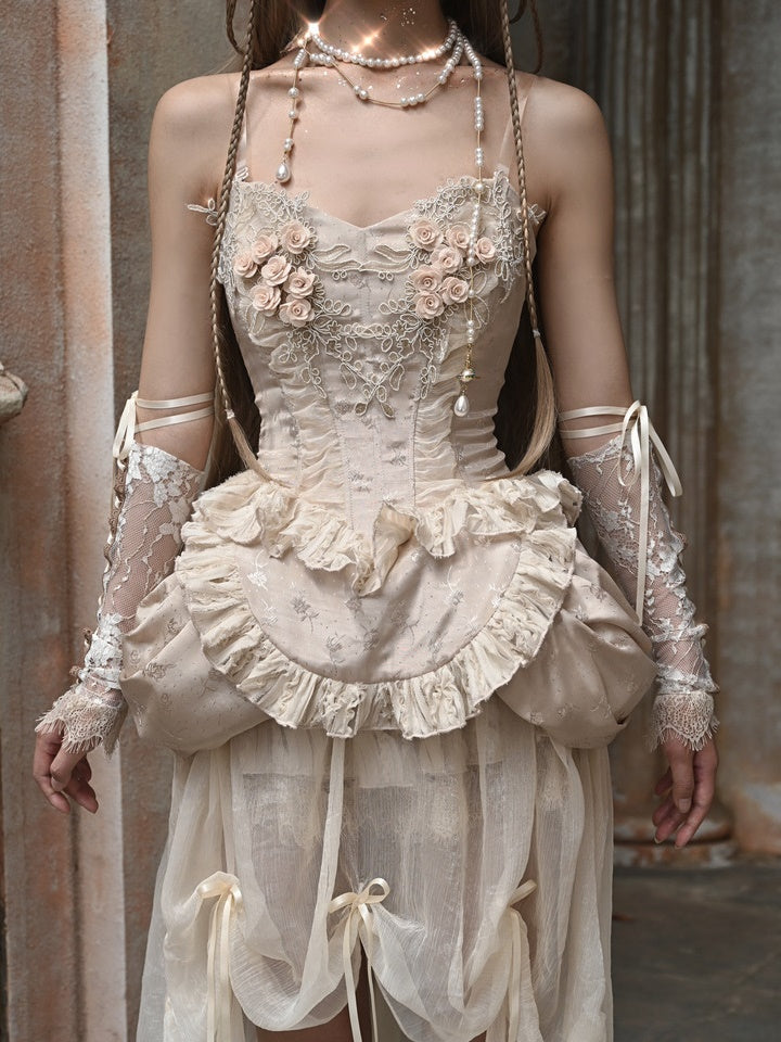 고딕 양식 로리타 코스프레 꽃 레이스 자수 bustier & 원피스