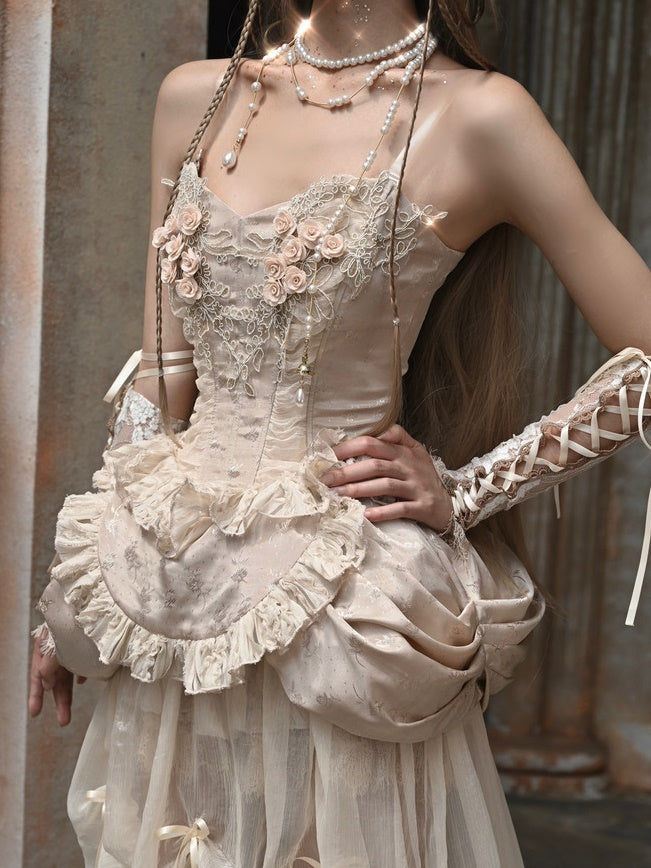 고딕 양식 로리타 코스프레 꽃 레이스 자수 bustier & 원피스