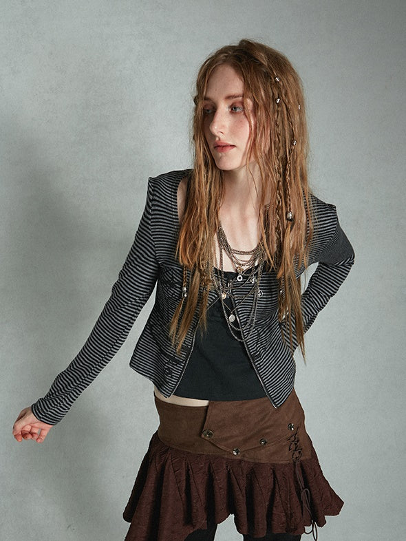 소형 짧은 국경 니트 가디건