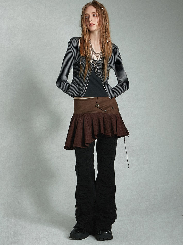 소형 짧은 국경 니트 가디건