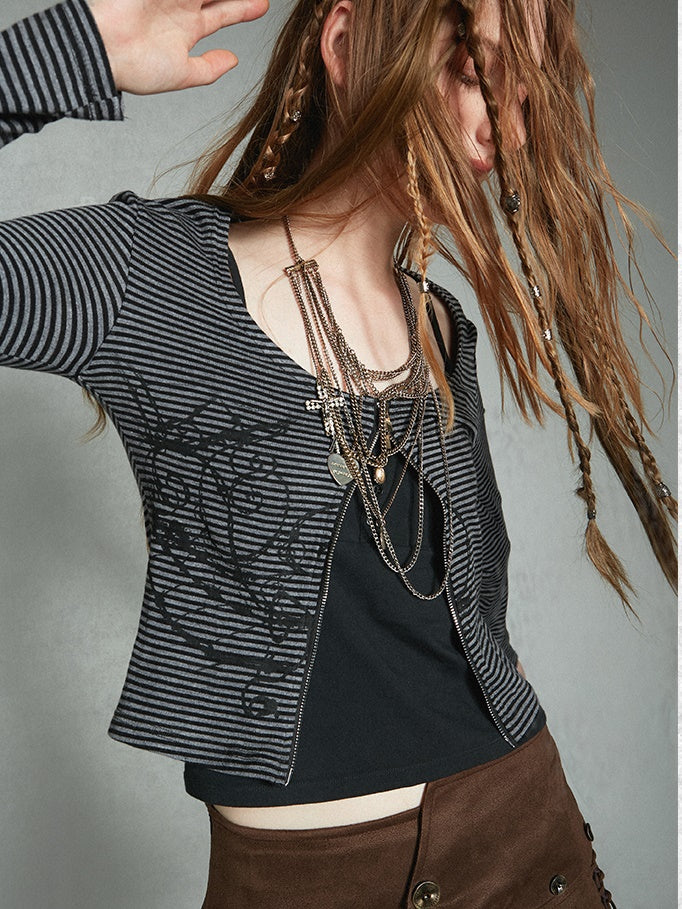 소형 짧은 국경 니트 가디건