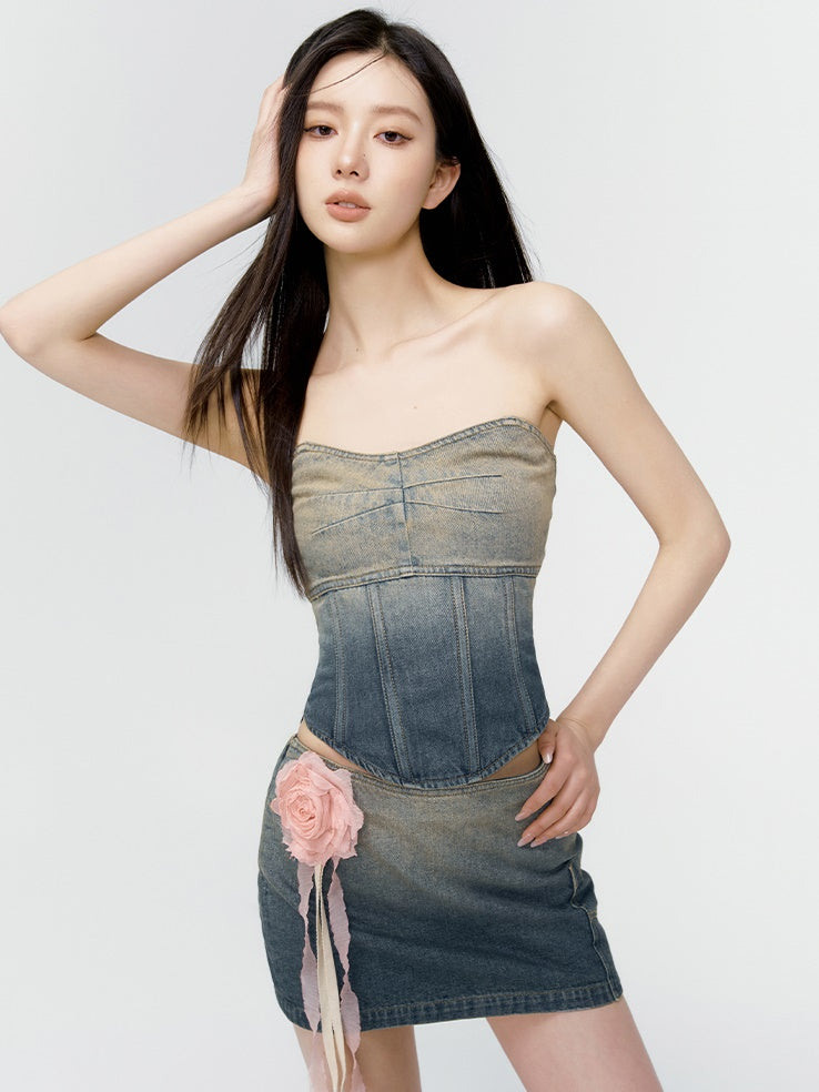 Gradation eng Denim Minirock & Camisole