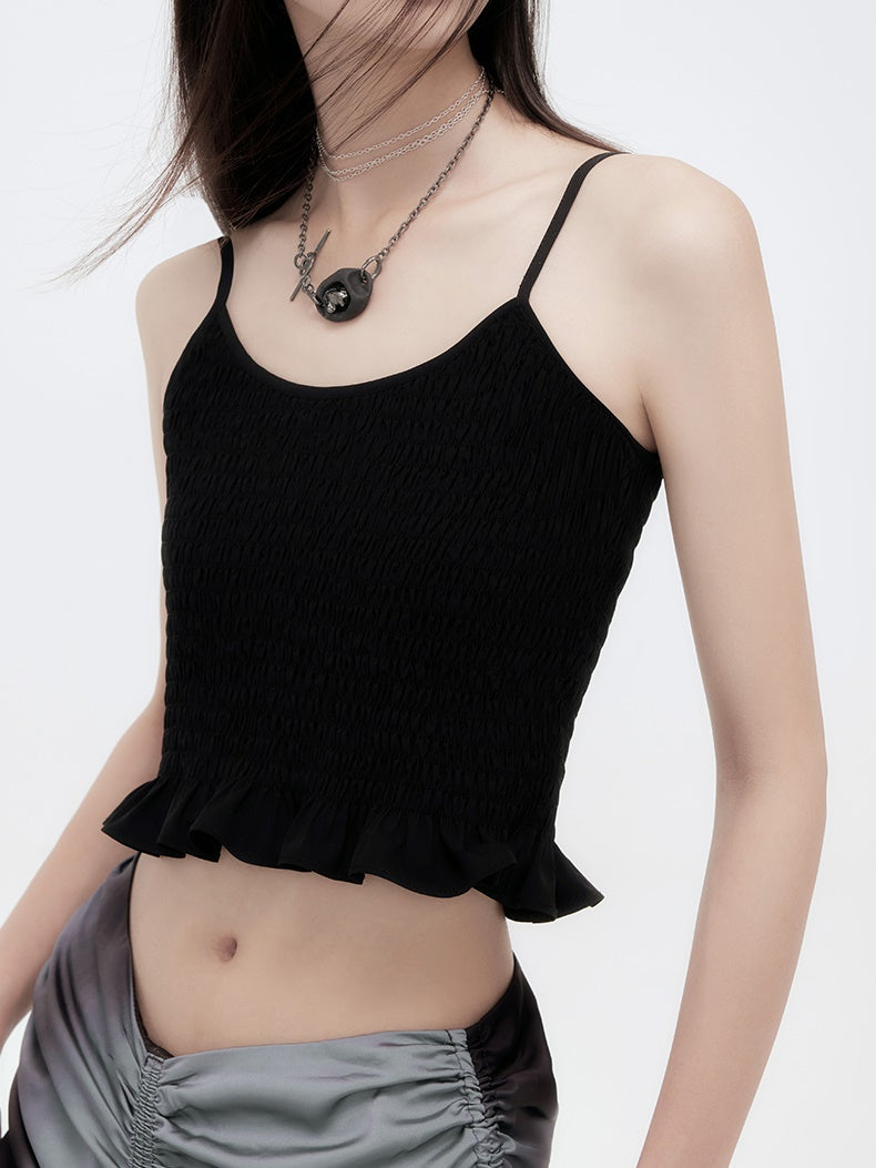 Flower Puff-Sleeve China Frill Cropped Blouse