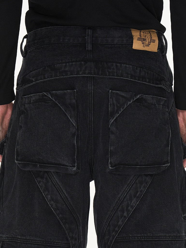 와이드 멀티 포켓 카우알 스트레이트 팬츠