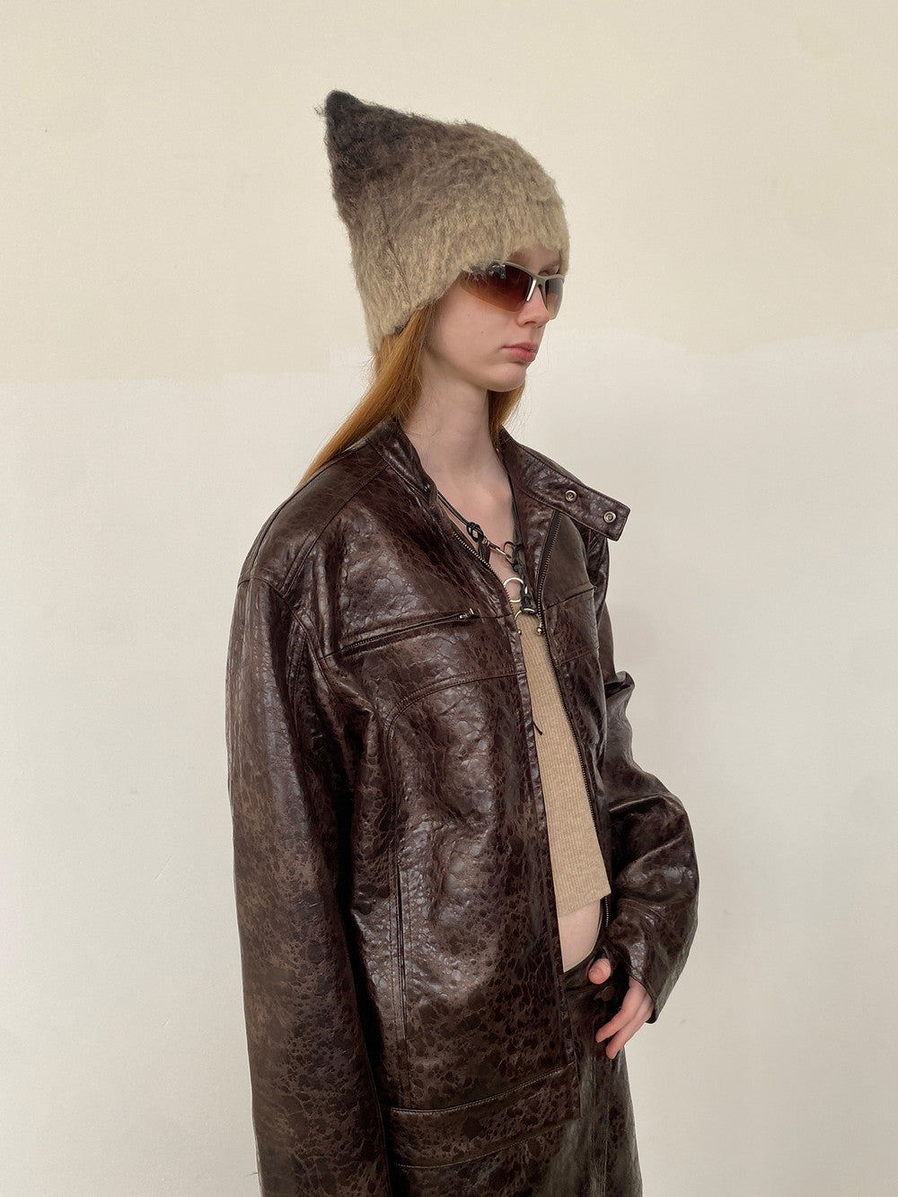 Unisex Leather Vintage Set-Up Wrap Jacket&Skirt