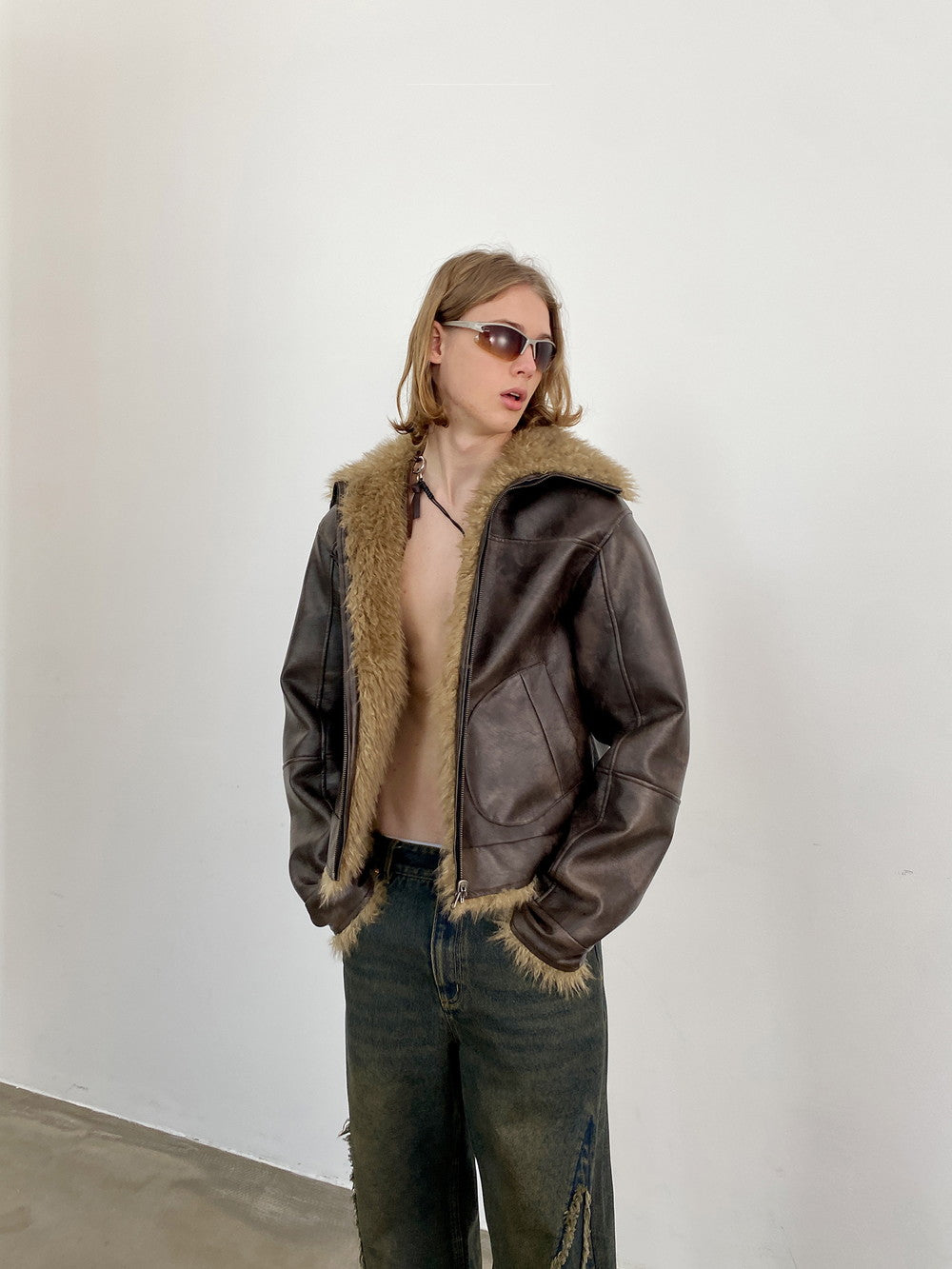 유니원성 가역 모피 가죽 빈티지 레트로 악어 재킷