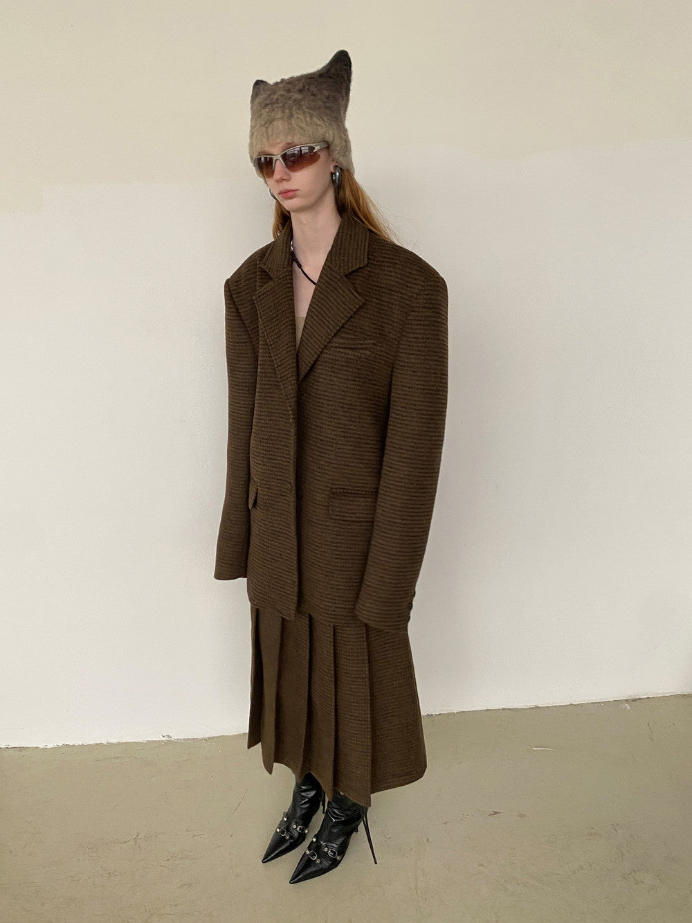 Unisex Set-Up Suit Simple Wool Retro Jacket&Long-Skirt