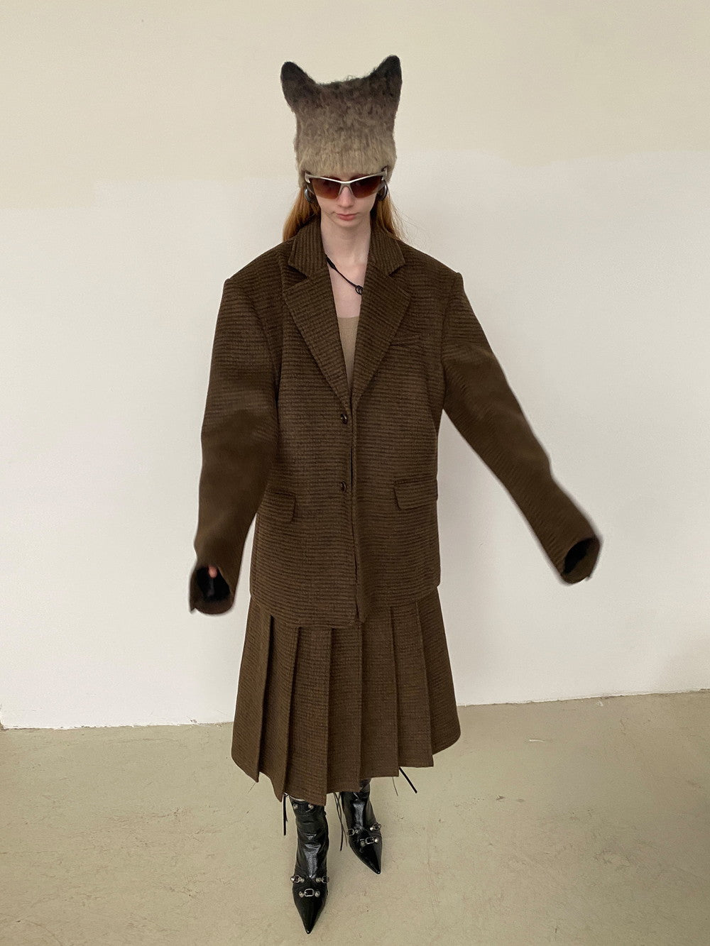 Unisex Set-Up Suit Simple Wool Retro Jacket&Long-Skirt