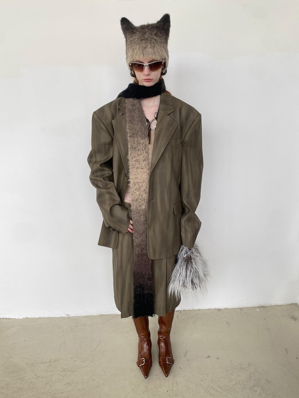 Unisex Letaher Nichi Set-Up Stripe Wave Jacket&Skirt