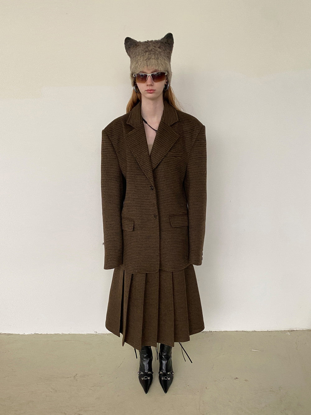 Unisex Set-Up Suit Simple Wool Retro Jacket&Long-Skirt
