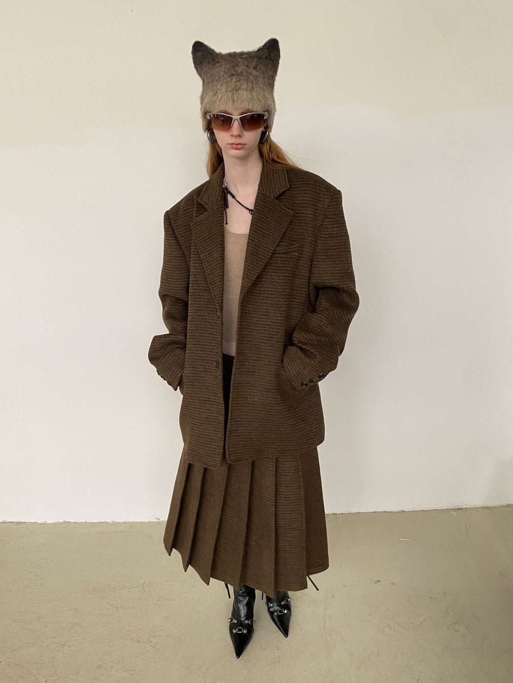 Unisex Set-Up Suit Simple Wool Retro Jacket&Long-Skirt