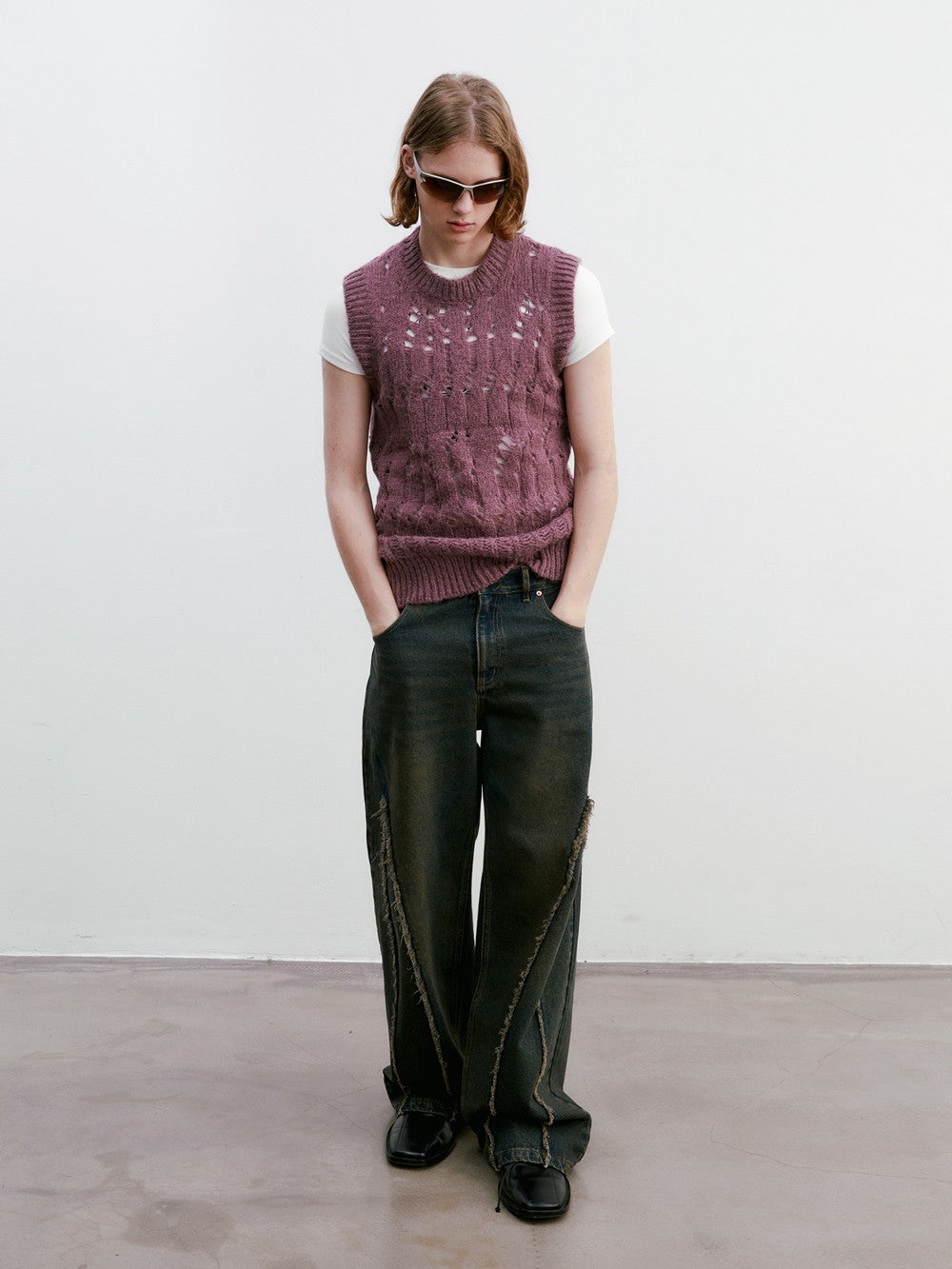 Unisex Low-Gage-Strickschaden Mesh-Schichtweste